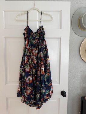 Easel Navy Sundress with Orange and Green Floral Print